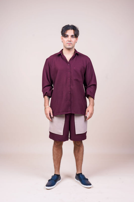 Duo-Color Burgundy Unisex Co-ord Set