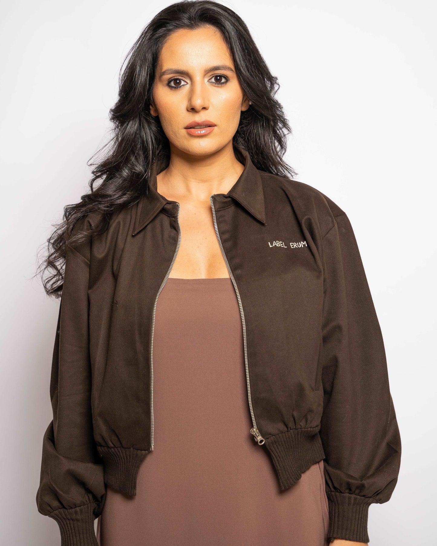 Denim Cropped Bomber Jacket