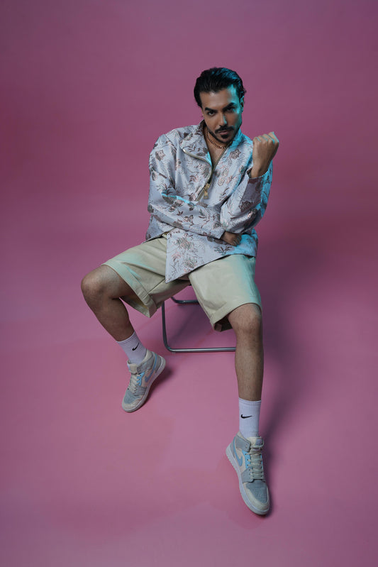 Damask Printed Asymmetric Jacket