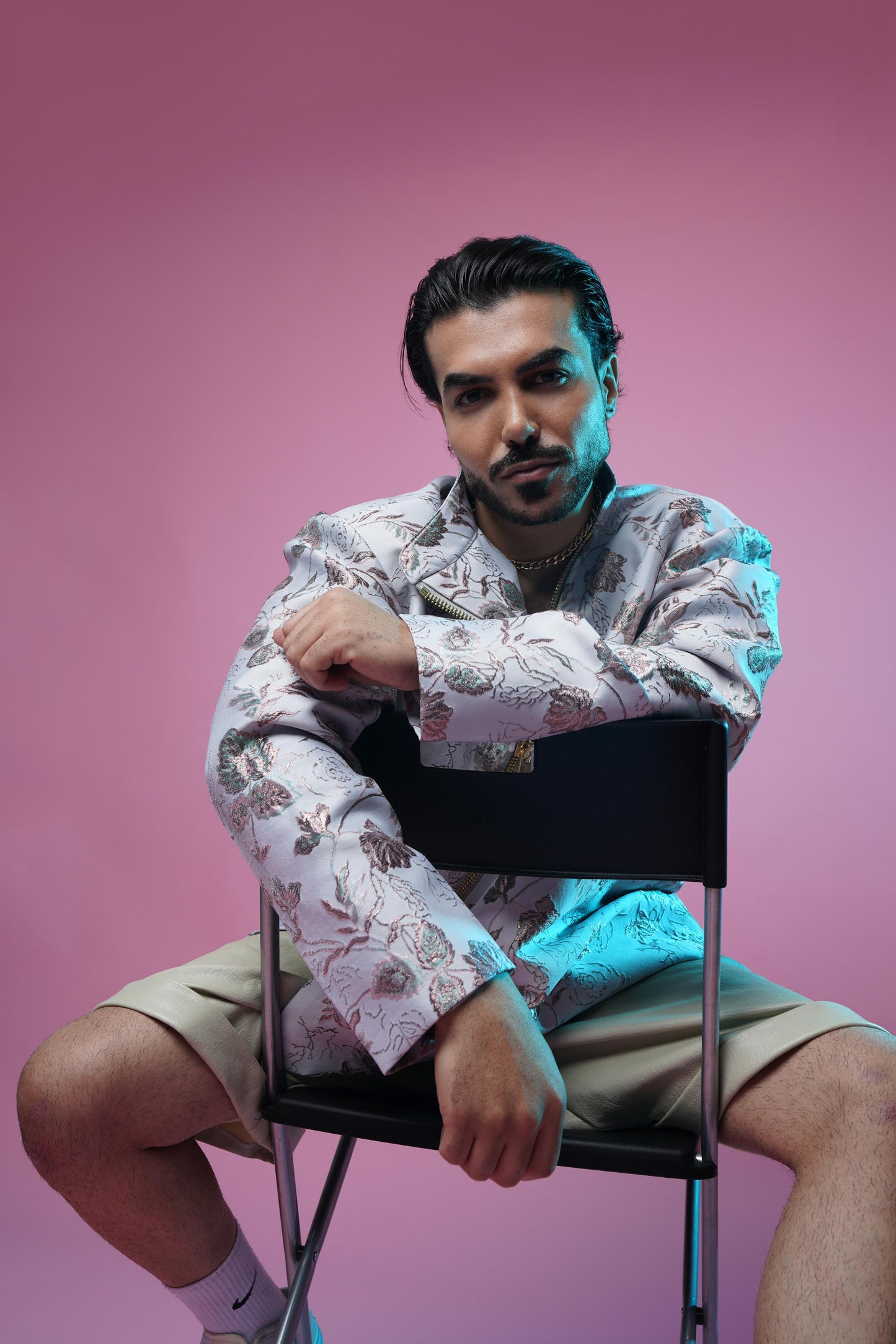 Damask Printed Asymmetric Jacket